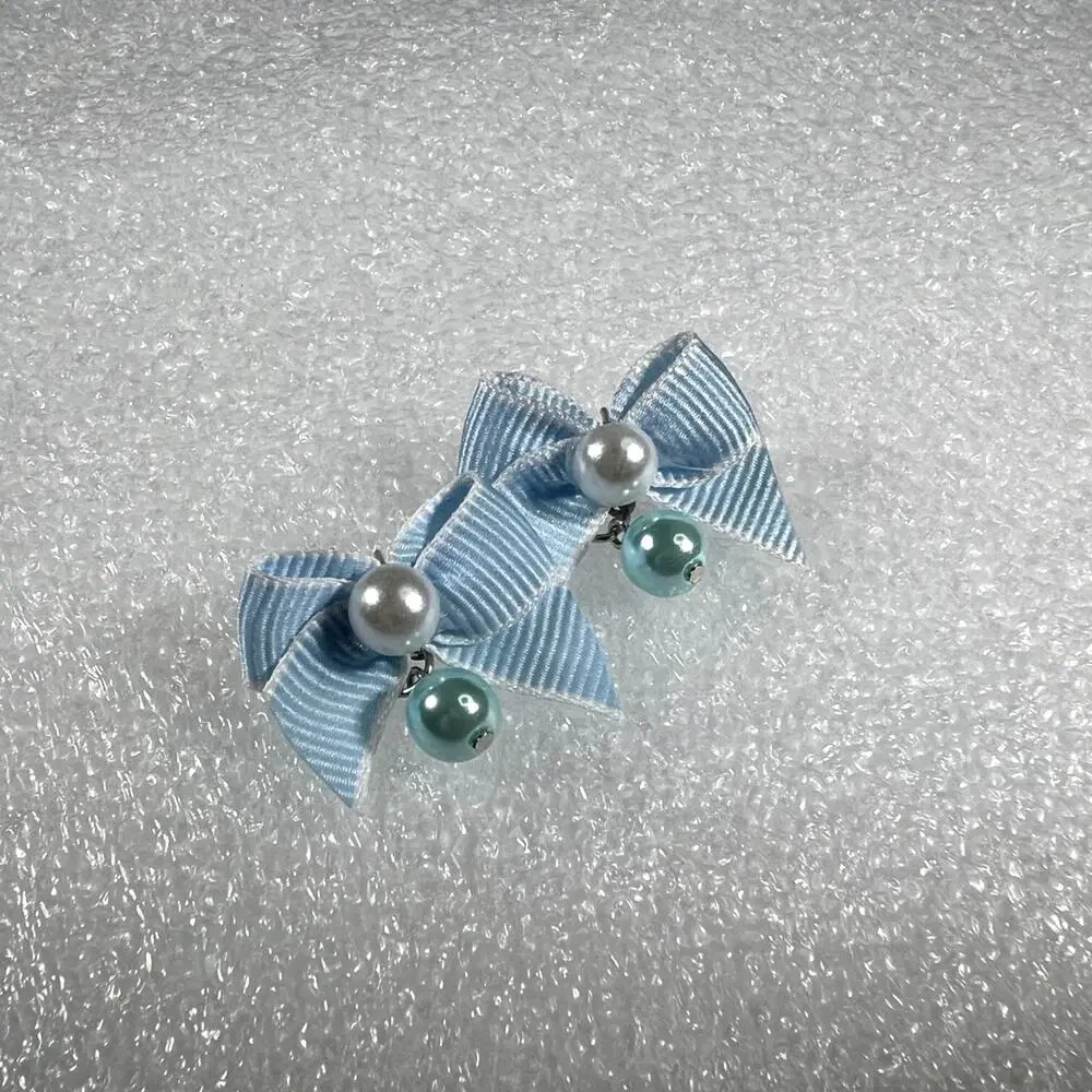 Retro Korean Coquette Faux Simulated Pearl Bow Earrings New on Card Deadstock